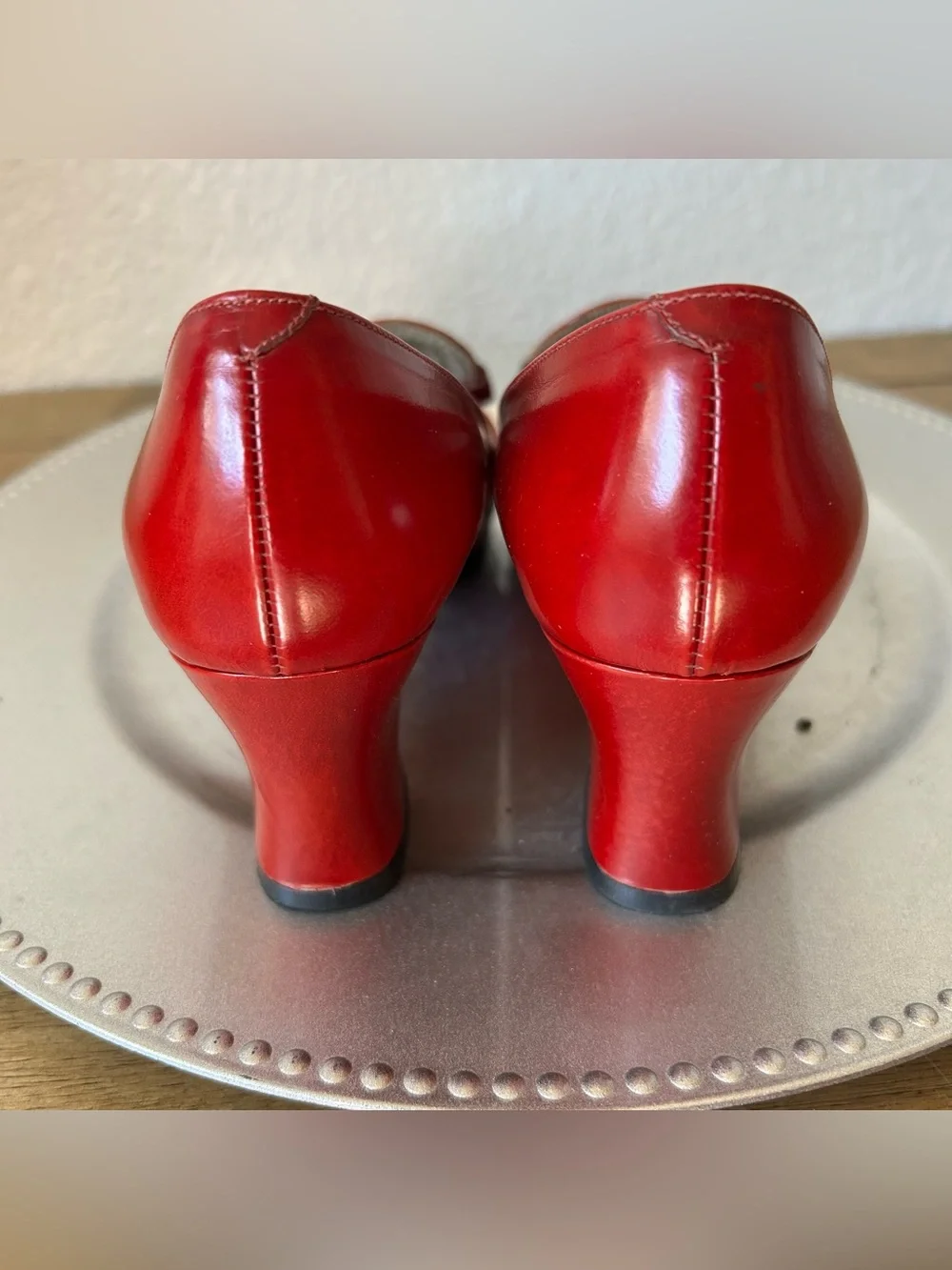 Amalfi Red Leather Mid-Heel Loafers with Gold-Tone Bit